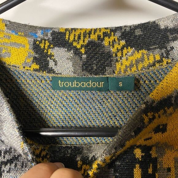 Anthropologie Troubadour | Floral Plaid Mock Neck Sweater Gray Yellow Small - Picture 2 of 6